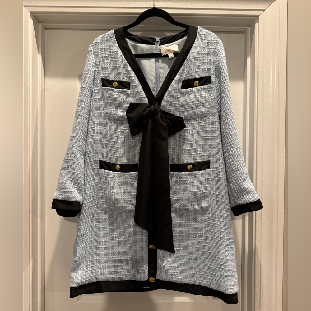 Tuckernuck Pomander Place Light Blue Coco Tweed Bow Dress